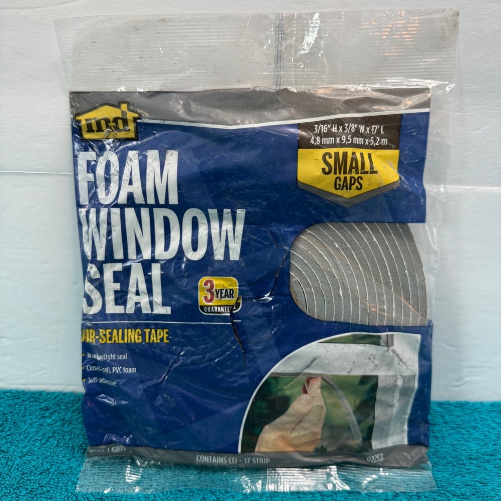 MD Foam Window Seal Air-Sealing Tape Gray 3/16in x 3/8in x 17ft 02253 Small Gaps